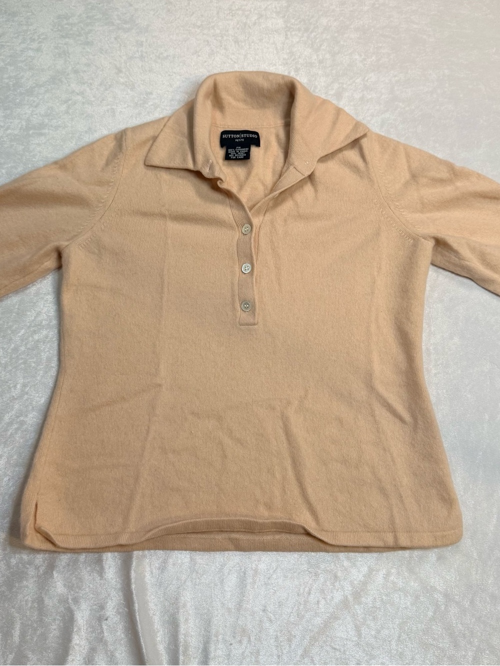 Sutton Studio Beige Petite Cashmere Polo Sweater
